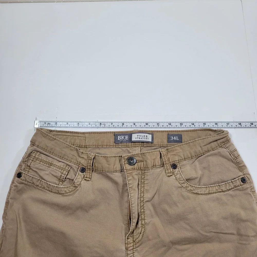 BKE Tyler Straight Pants Mens 34L Khaki Excellent‎ Casual Cotton Blend Stretch